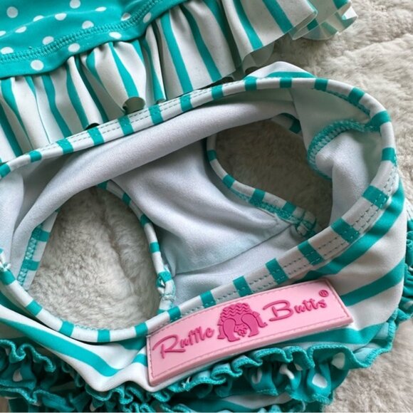 RuffleButts | Blue & White Long Sleeve Rash Guard Bikini | Size 12-18 Months - Picture 12 of 12